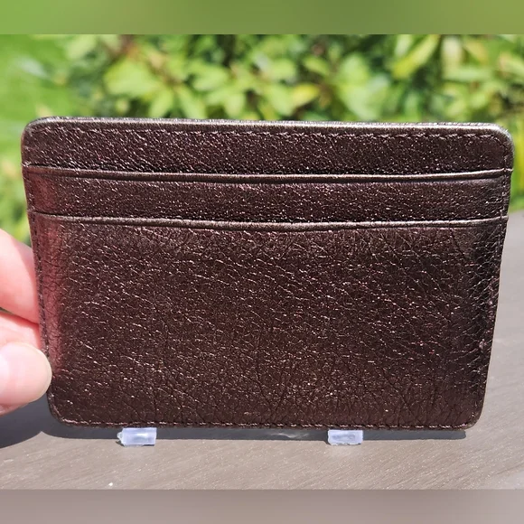 Tory Burch Metallic Brown Card Holder W/ Gold Emblem - Picture 3 of 8